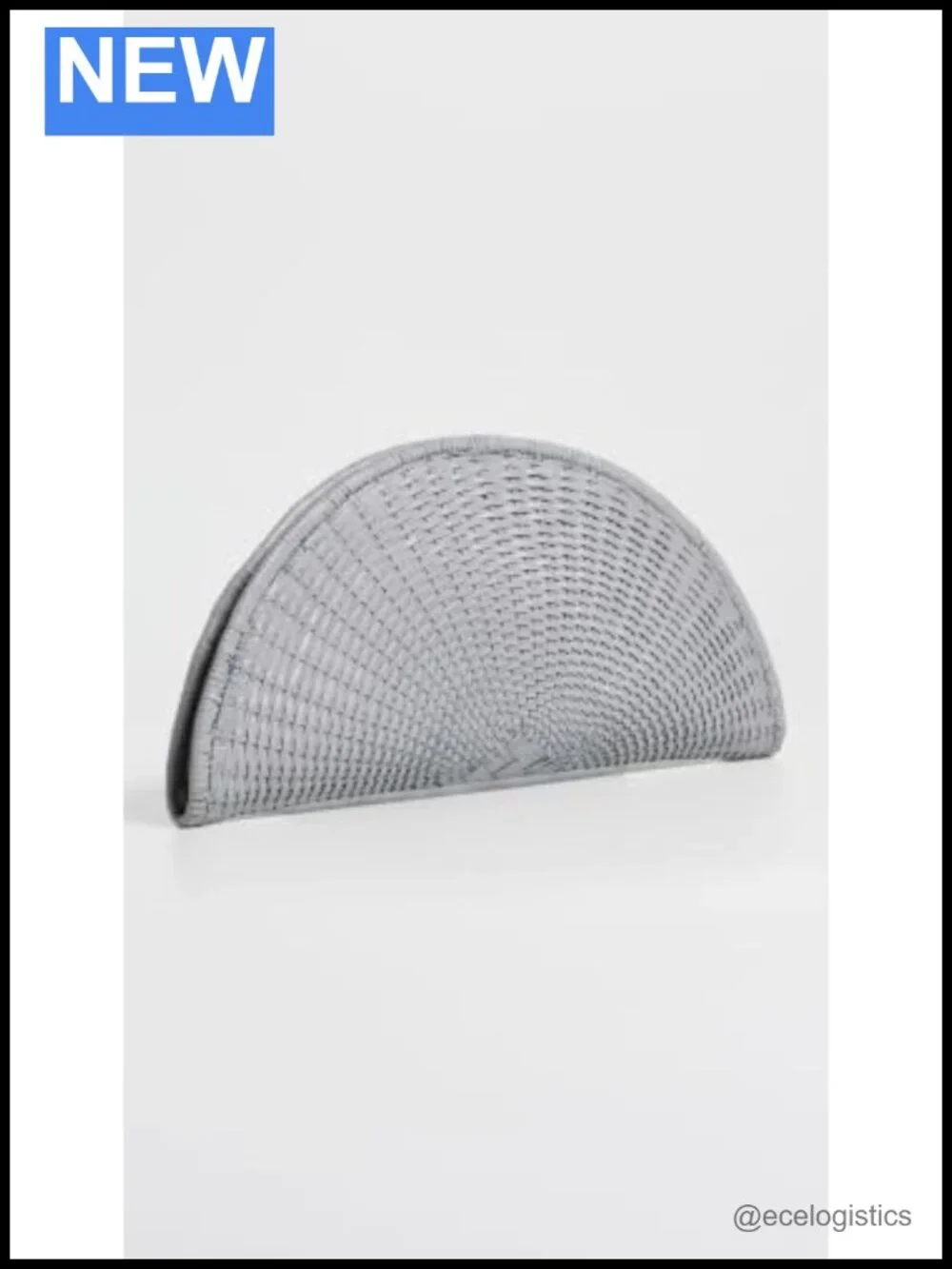 Woven Straw Clutch Handbag Zip Top Semi-Circular